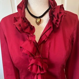 NY&Co | Élégant long sleeve blouse top with Roses | Color: Red | Size: small